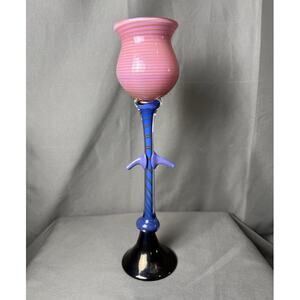 James Van Deurzen Hand Blown Studio Art Glass Stemmed Sculpture Flower Signed